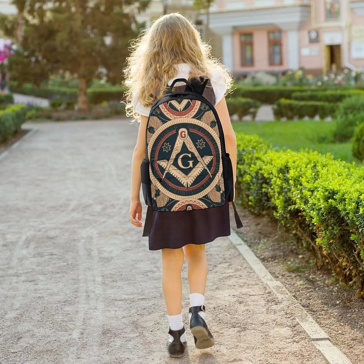 Men & Women Lightweight Gold Freemason Freemasonry Masonic Art Casual Daypack Large Capacity Bookbag With Adjustable Shoulder Straps for Gym Business Bicycle