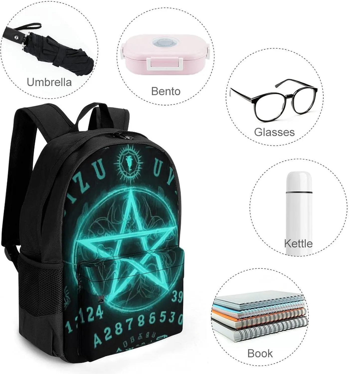 Men & Women Lightweight Magic Spirit Board Witch Art Casual Daypack Large Capacity Bookbag With Adjustable Shoulder Straps for Gym Business Bicycle