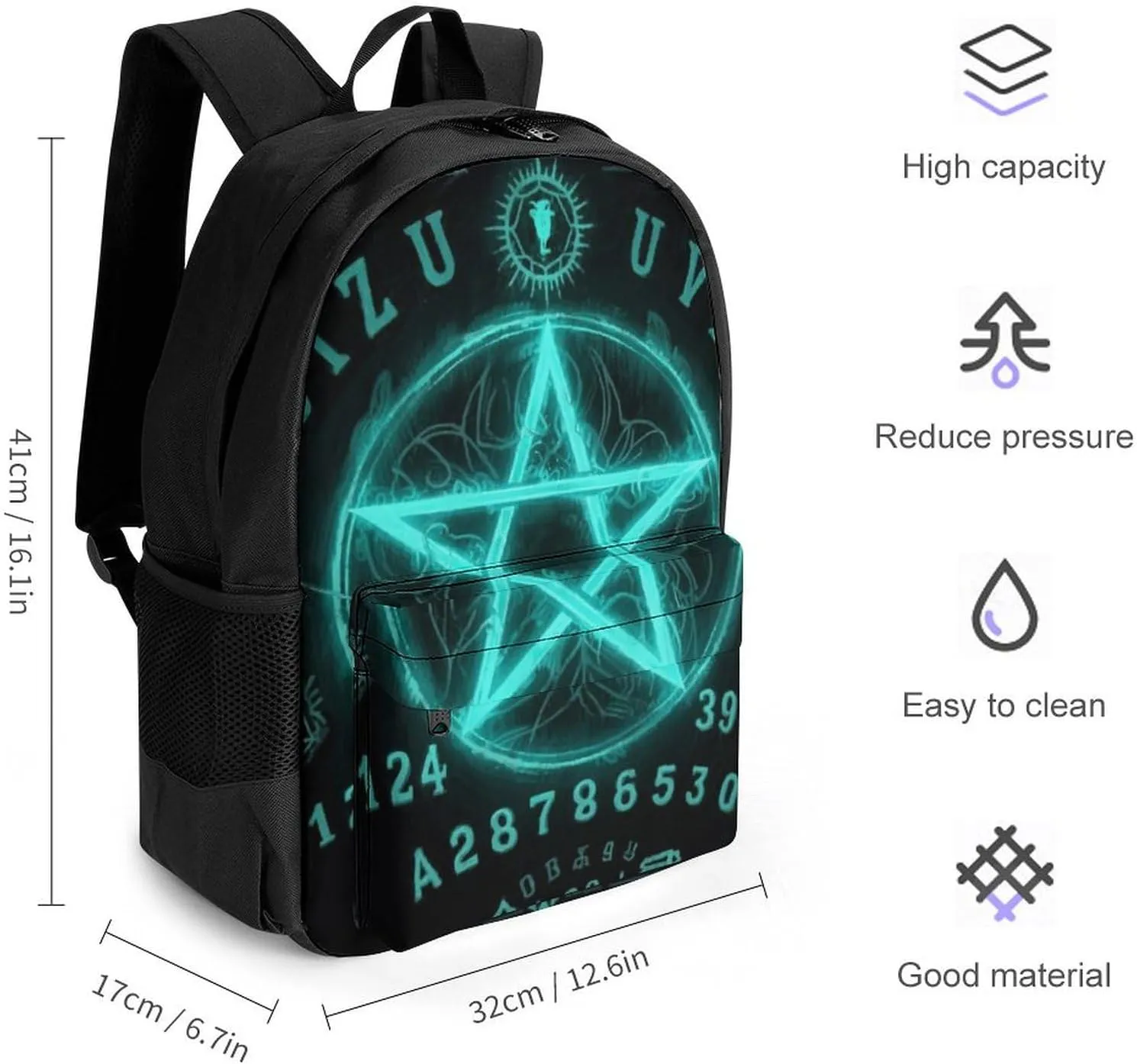 Men & Women Lightweight Magic Spirit Board Witch Art Casual Daypack Large Capacity Bookbag With Adjustable Shoulder Straps for Gym Business Bicycle