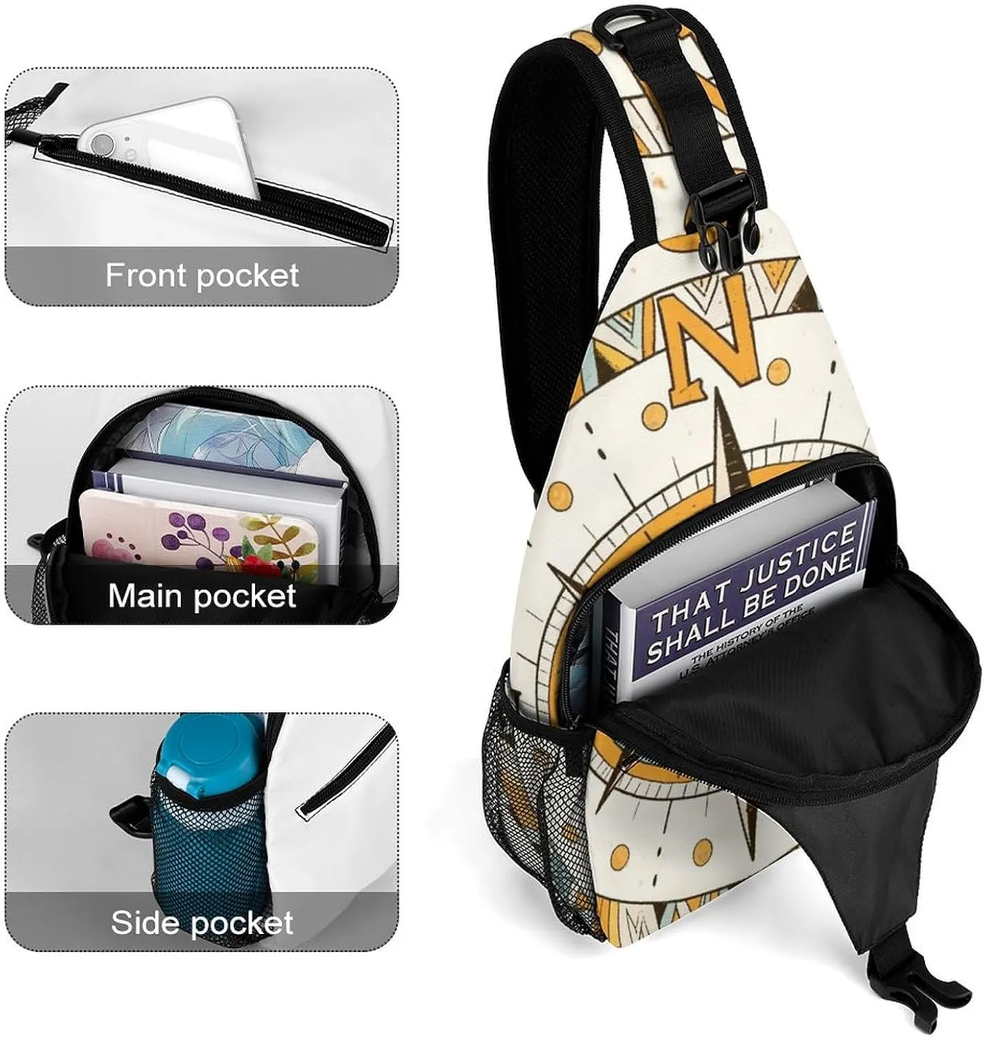 Men & Women Travel Backpack Camping Outdoor Bag, Vintage Compass Art Sling Bag Daypack for Travel Hiking - Compact Tote Bags Backpack
