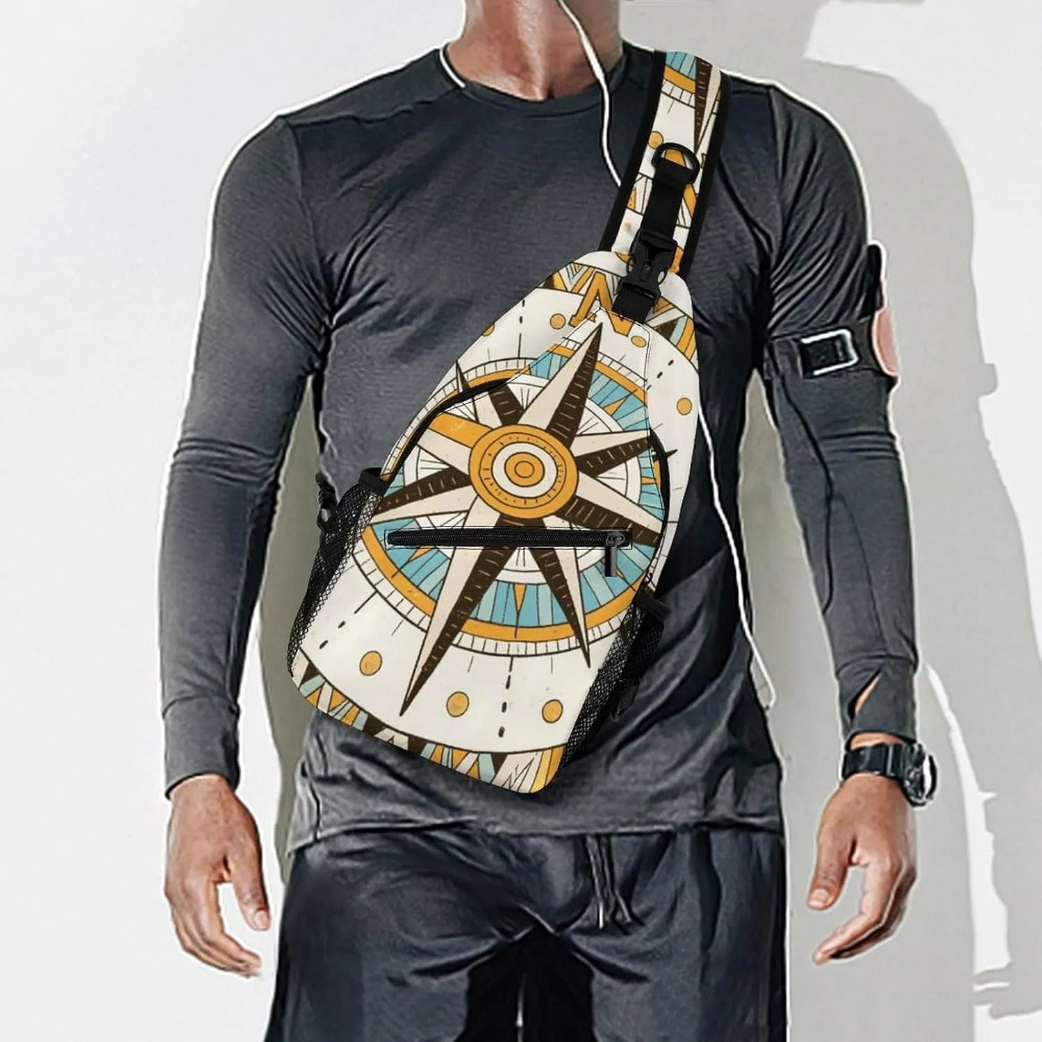 Men & Women Travel Backpack Camping Outdoor Bag, Vintage Compass Art Sling Bag Daypack for Travel Hiking - Compact Tote Bags Backpack