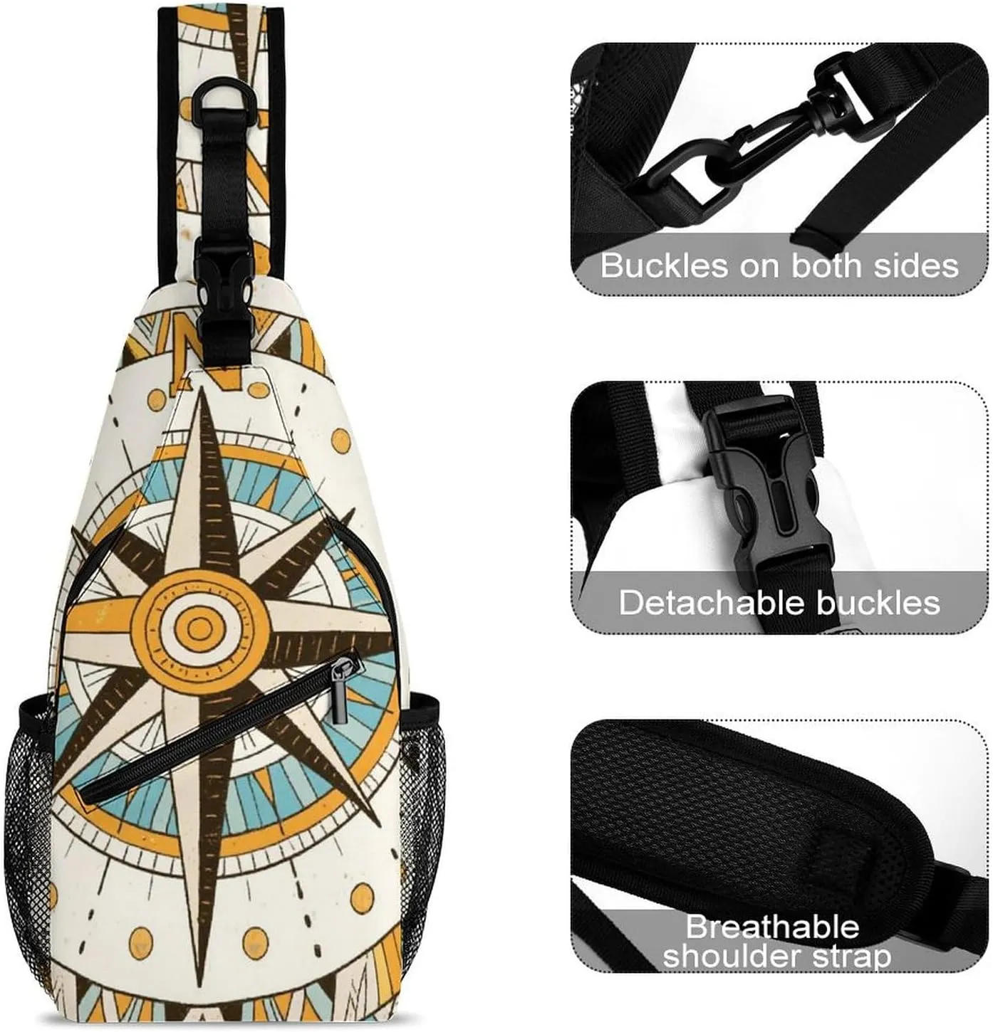 Men & Women Travel Backpack Camping Outdoor Bag, Vintage Compass Art Sling Bag Daypack for Travel Hiking - Compact Tote Bags Backpack