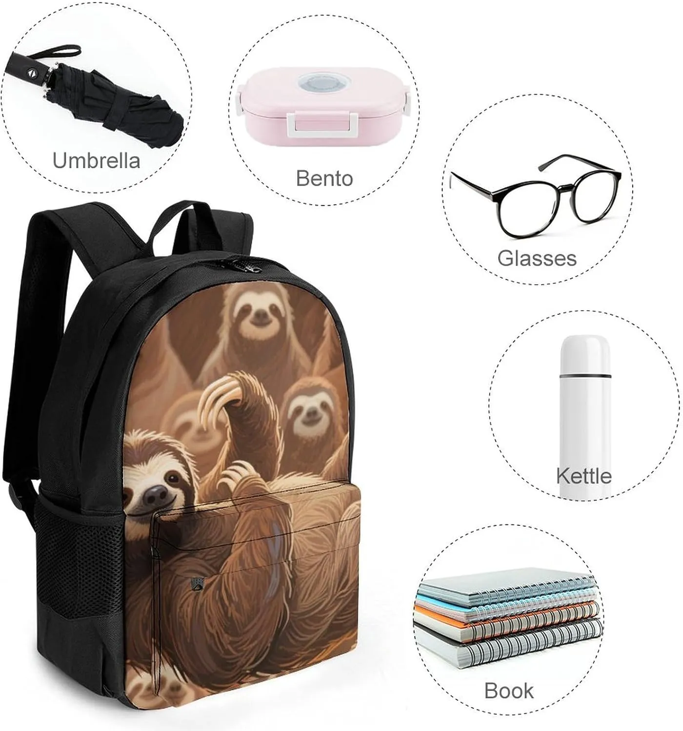 Men Women Lightweight Animals Sloth Art Backpack Large Capacity Bookbag With Smooth Zippers for Gym Business Running