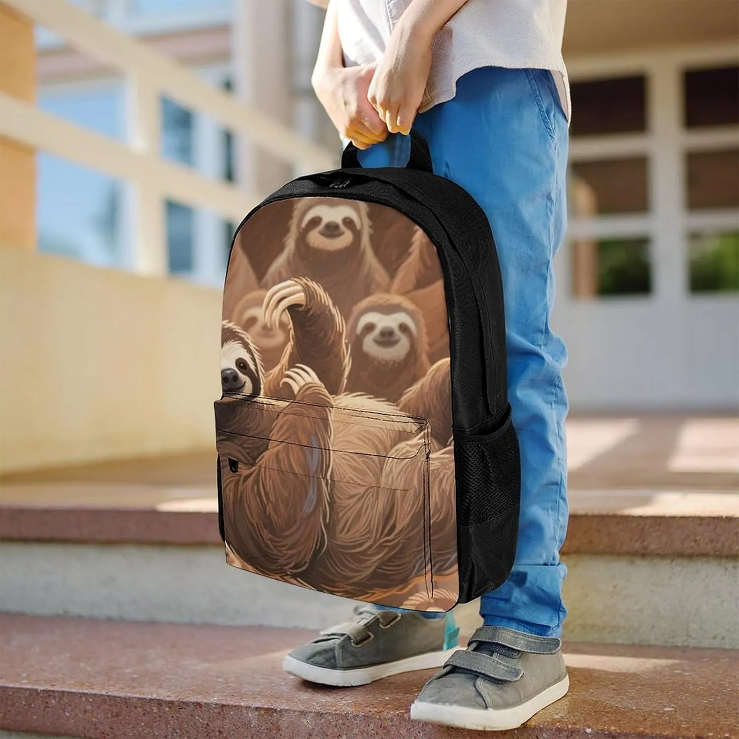 Men Women Lightweight Animals Sloth Art Backpack Large Capacity Bookbag With Smooth Zippers for Gym Business Running