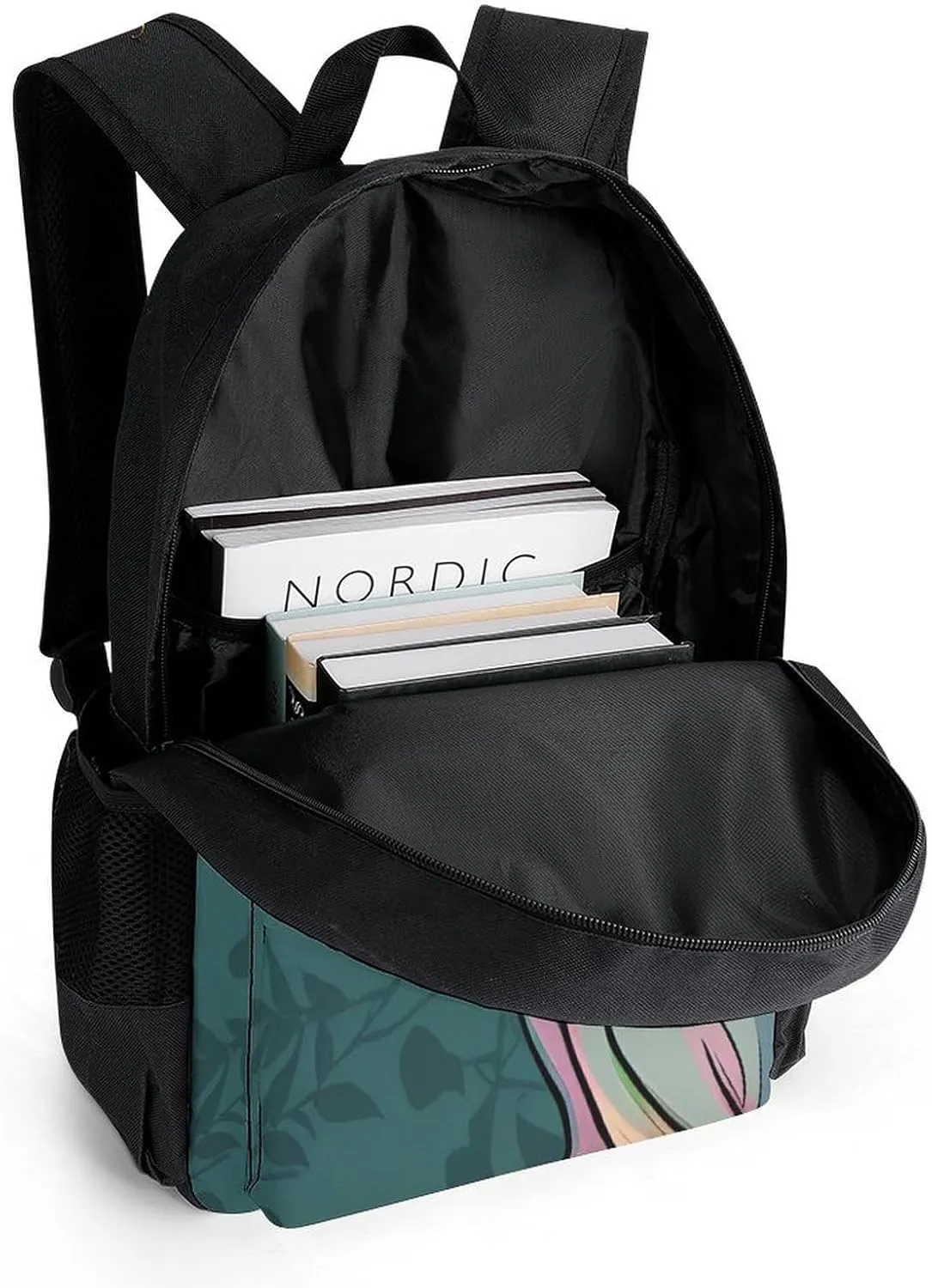 Men Women Lightweight Hairless Sphynx Cats Teal Green Art Backpack Large Capacity Bookbag With Smooth Zippers for Gym Business Running