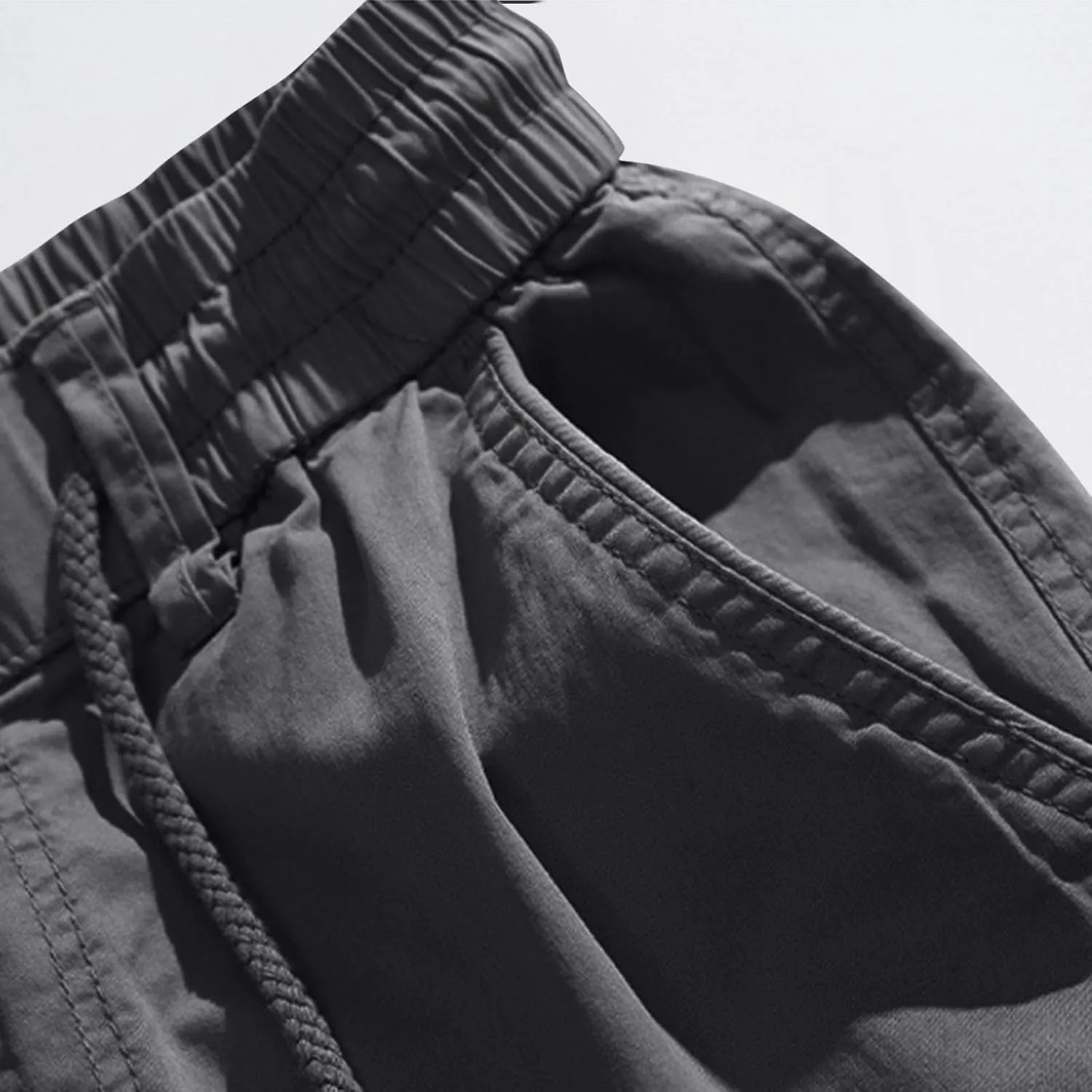 Mens Cargo Pants Drawstring Elastic Waist Work Joggers for Men Outdoor Camping Travel Trousers with Pocket