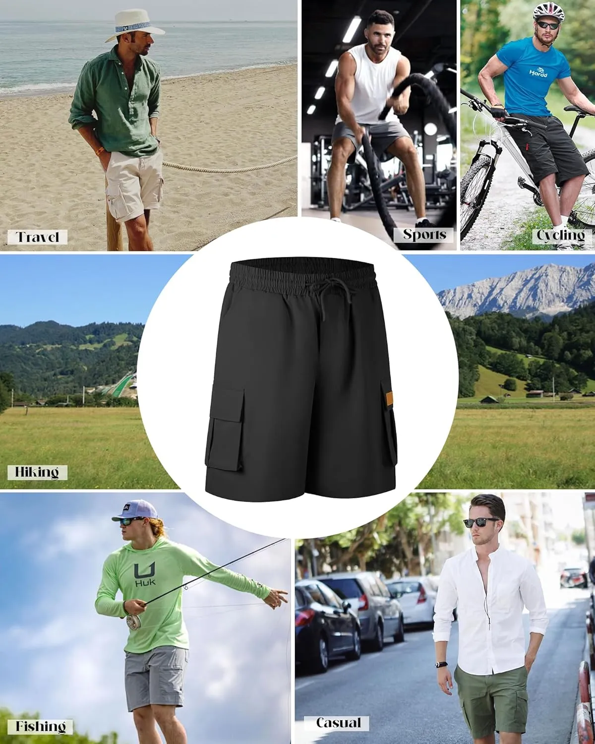 Mens Cargo Shorts Lightweight Stretch Hiking Shorts Casual Shorts Elastic Waistband 5 Pockets Work Shorts