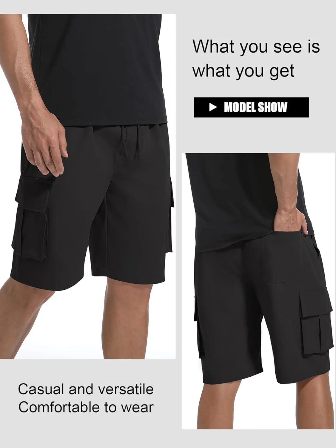 Mens Cargo Shorts Lightweight Stretch Hiking Shorts Casual Shorts Elastic Waistband 5 Pockets Work Shorts