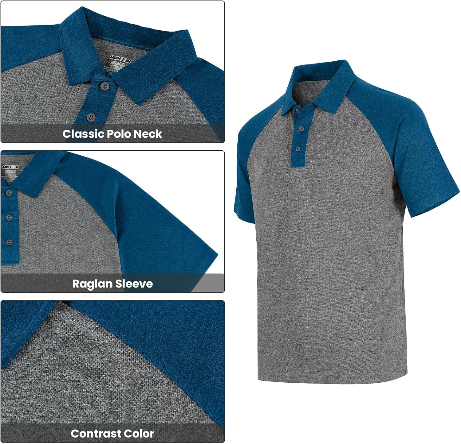 Men's Casual Short Sleeve Moisture Wicking Performance Golf Polo Contrast Color Patchwork Pique Shirts Tops