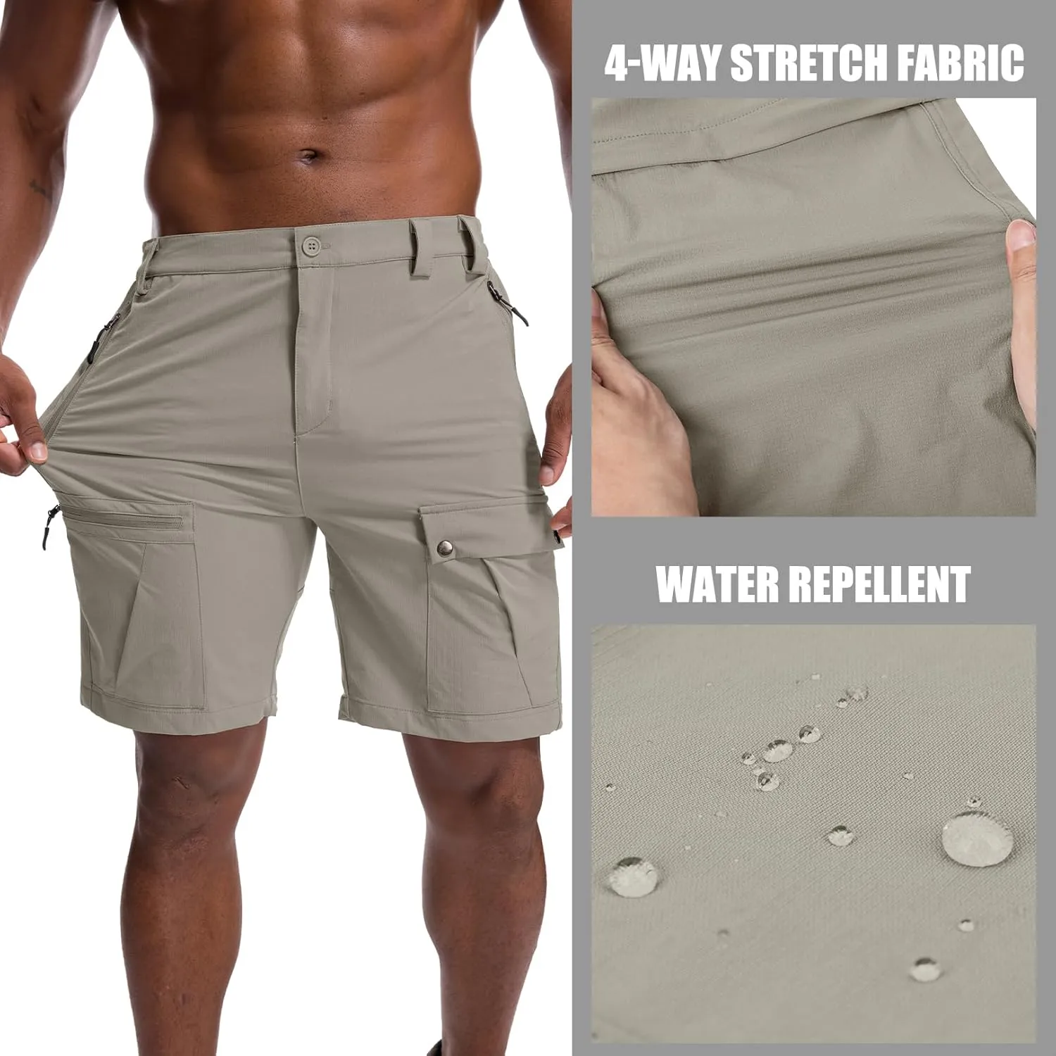 Men's Hiking Cargo Shorts 8" Lightweight Outdoor Work Shorts for Men Travel Golf Tactical Casual with 5 Zipper Pockets