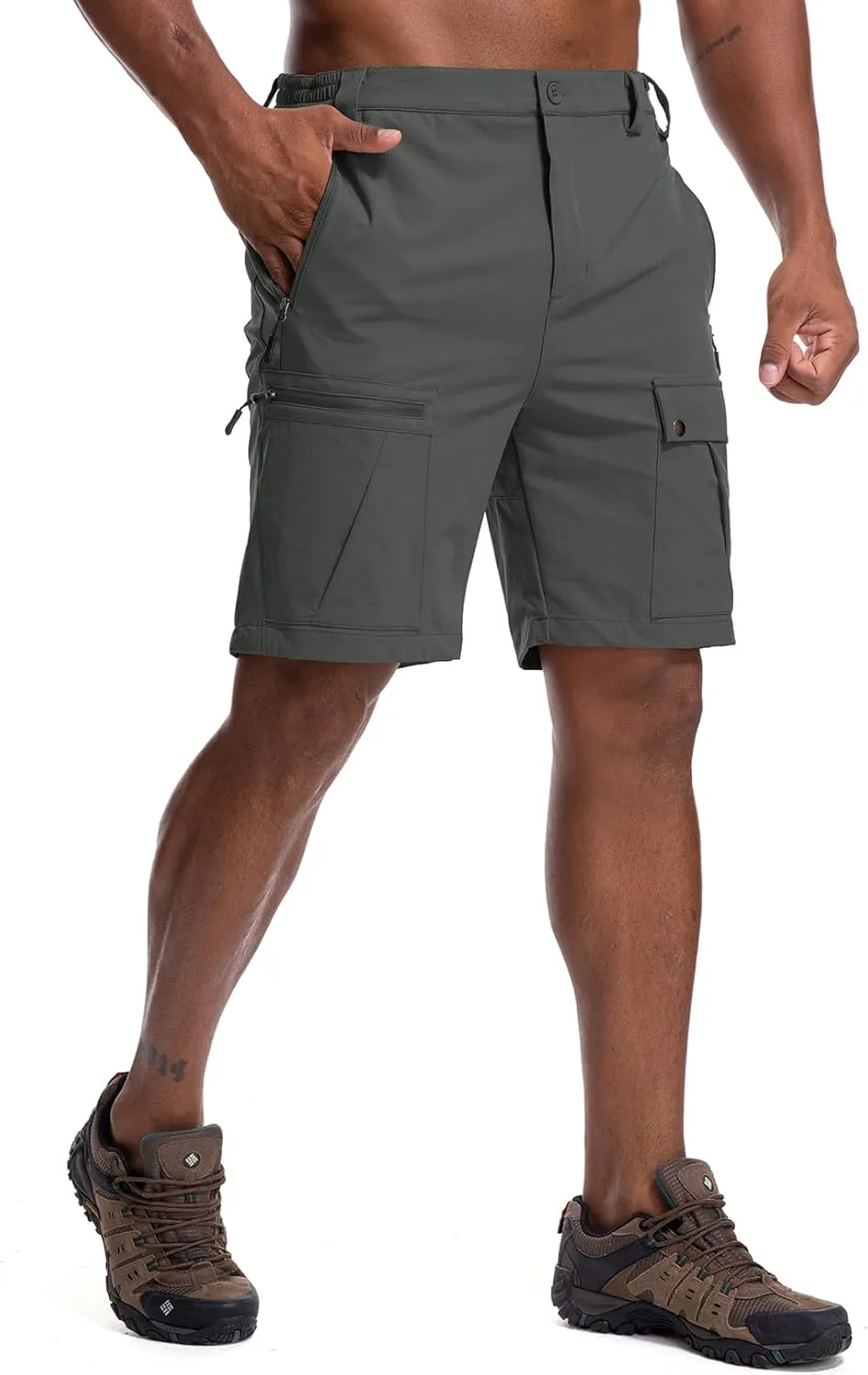 Men's Hiking Cargo Shorts 8" Lightweight Outdoor Work Shorts for Men Travel Golf Tactical Casual with 5 Zipper Pockets