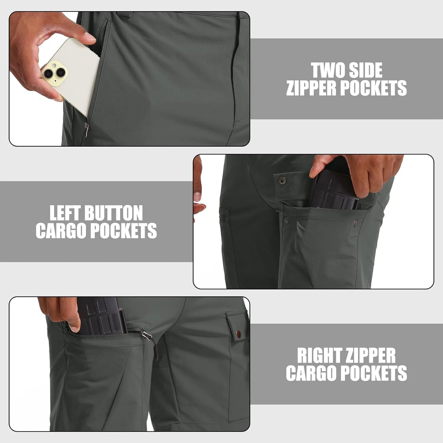 Men's Hiking Cargo Shorts 8" Lightweight Outdoor Work Shorts for Men Travel Golf Tactical Casual with 5 Zipper Pockets