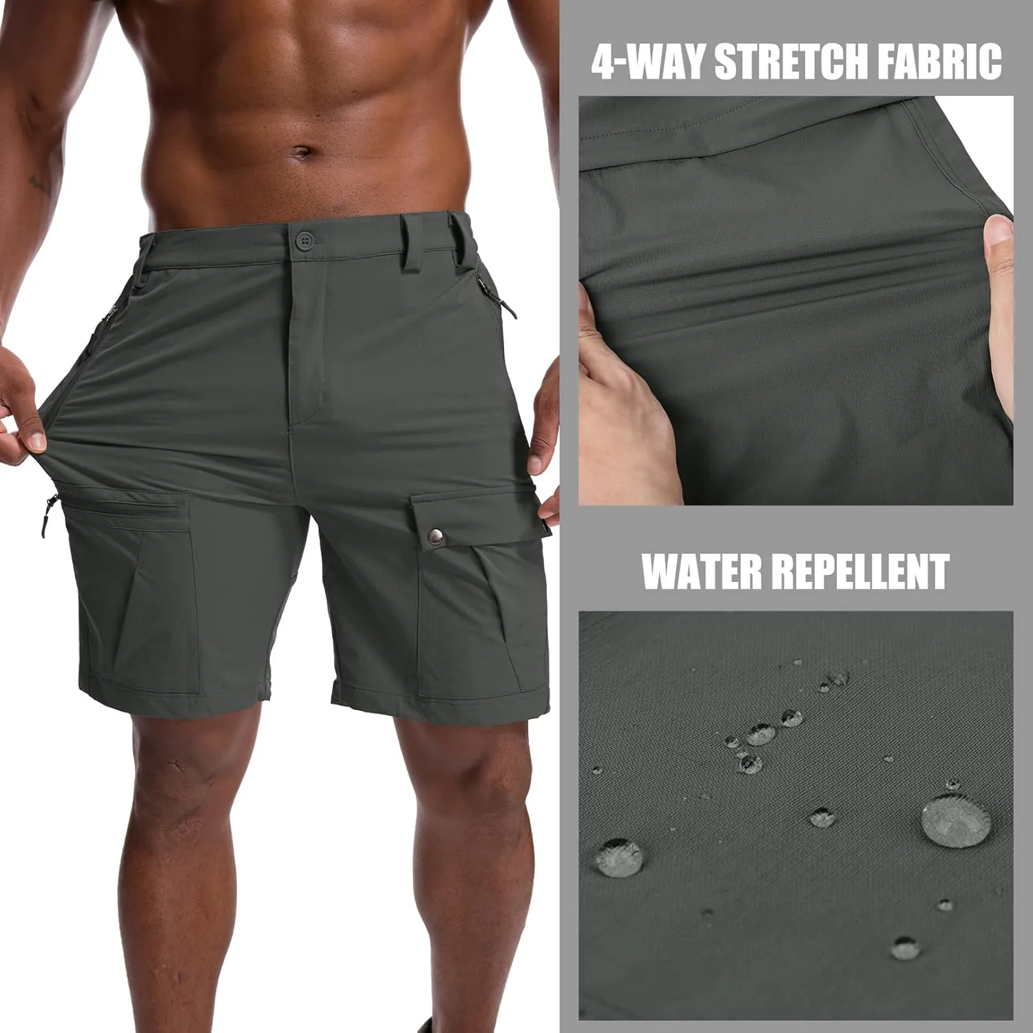 Men's Hiking Cargo Shorts 8" Lightweight Outdoor Work Shorts for Men Travel Golf Tactical Casual with 5 Zipper Pockets