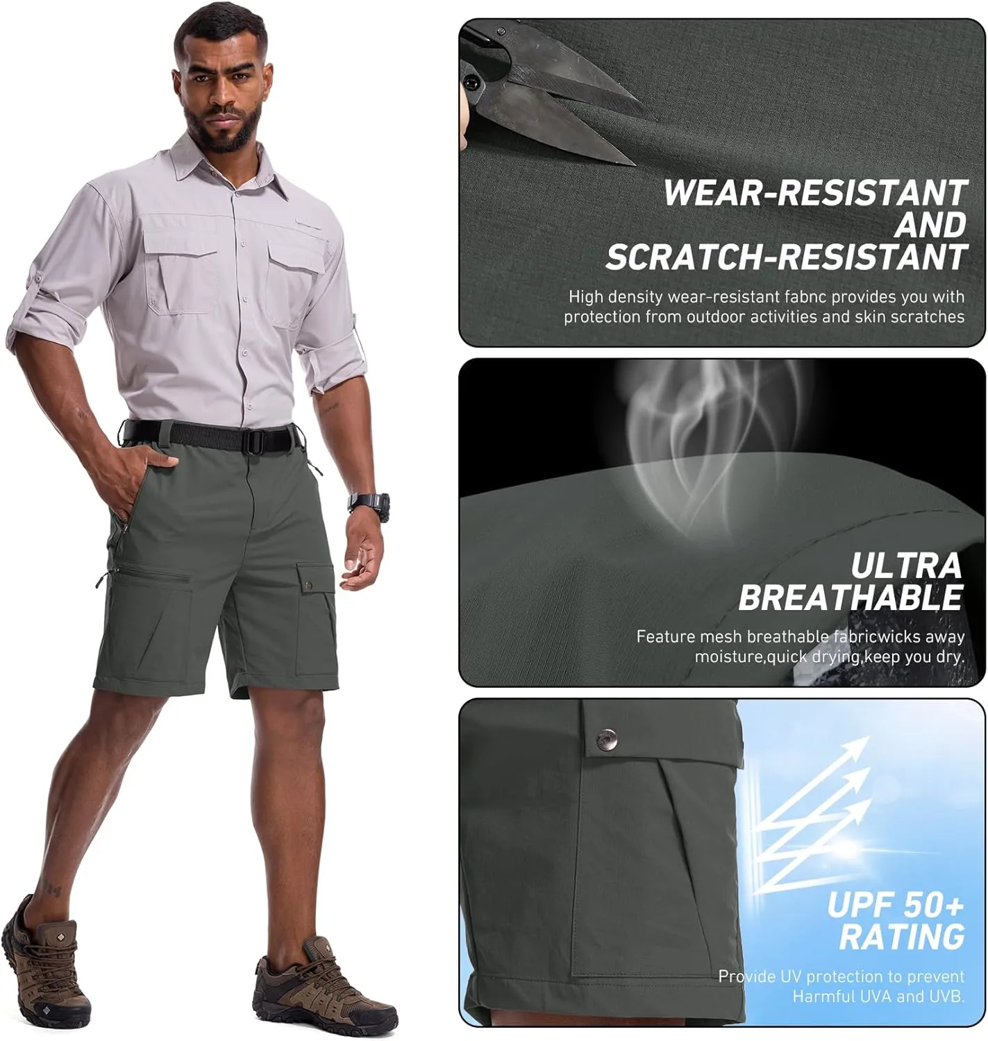 Men's Hiking Cargo Shorts 8" Lightweight Outdoor Work Shorts for Men Travel Golf Tactical Casual with 5 Zipper Pockets
