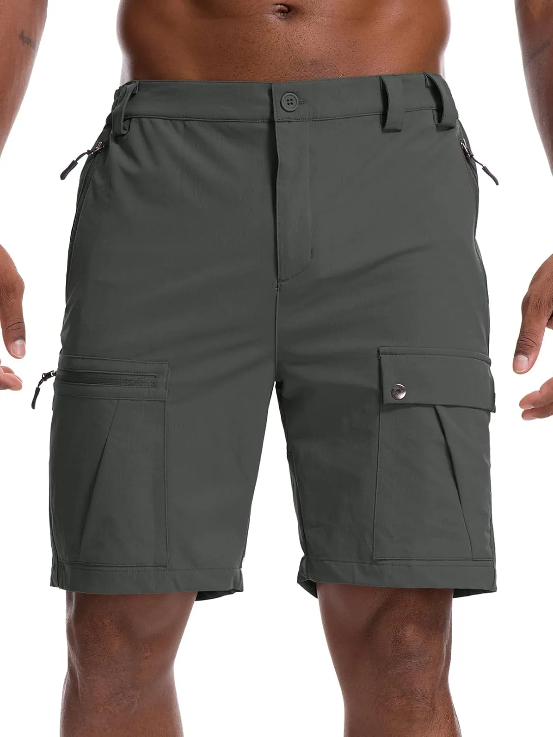 Men's Hiking Cargo Shorts 8" Lightweight Outdoor Work Shorts for Men Travel Golf Tactical Casual with 5 Zipper Pockets