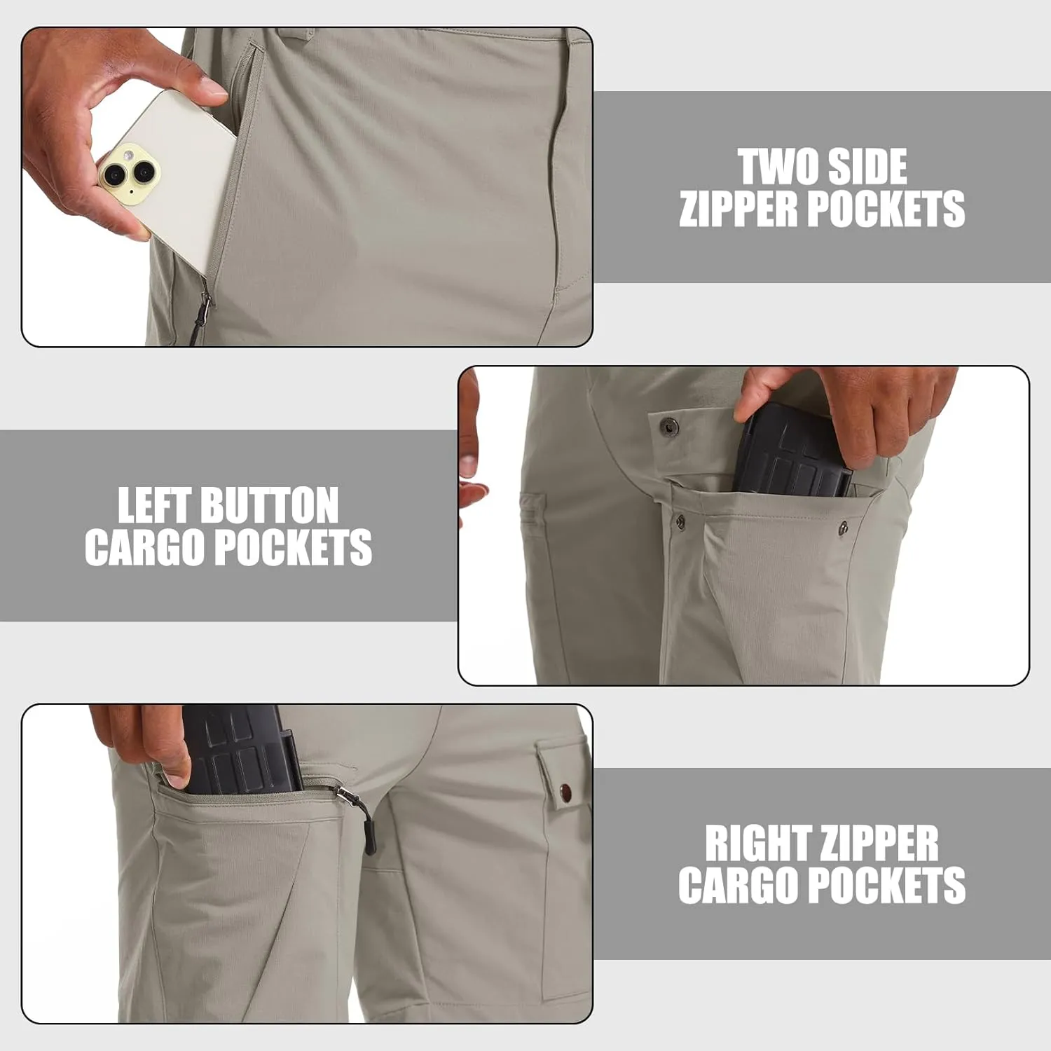 Men's Hiking Cargo Shorts 8" Lightweight Outdoor Work Shorts for Men Travel Golf Tactical Casual with 5 Zipper Pockets