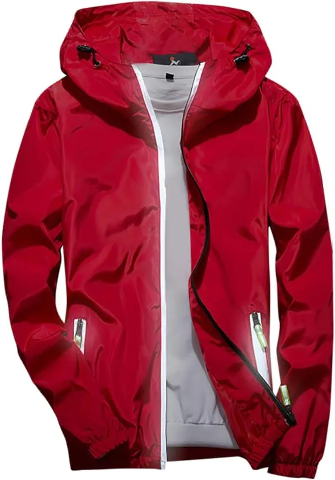 Men's Jacket Winter Rain Plus Size Jacket Windbreaker Lightweight Shell Raincoat With Hood For Golf Hiking Travel, M-7XL
