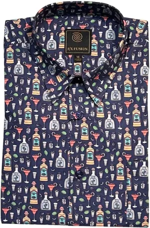 Men's Poplin Sateen 'Tequila Evening' Print Short Sleeve Sport Shirt