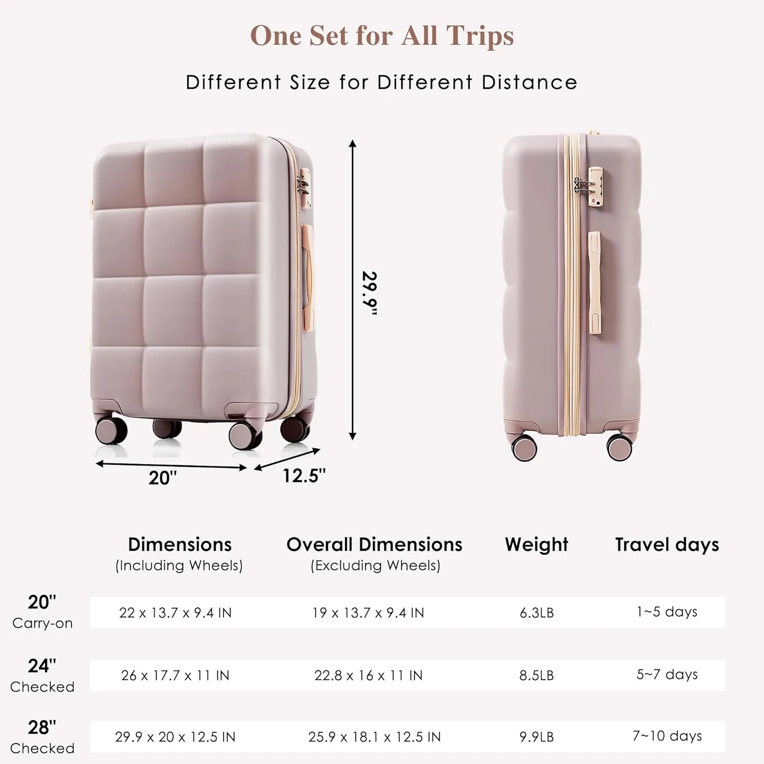 Merax 4 Piece Luggage Set, 20” with USB Port, Expandable ABS Durable Suitcase with Travel Bag, Cup Holder, ABS Hard Shell Luggage with Spinner Wheels, Brown