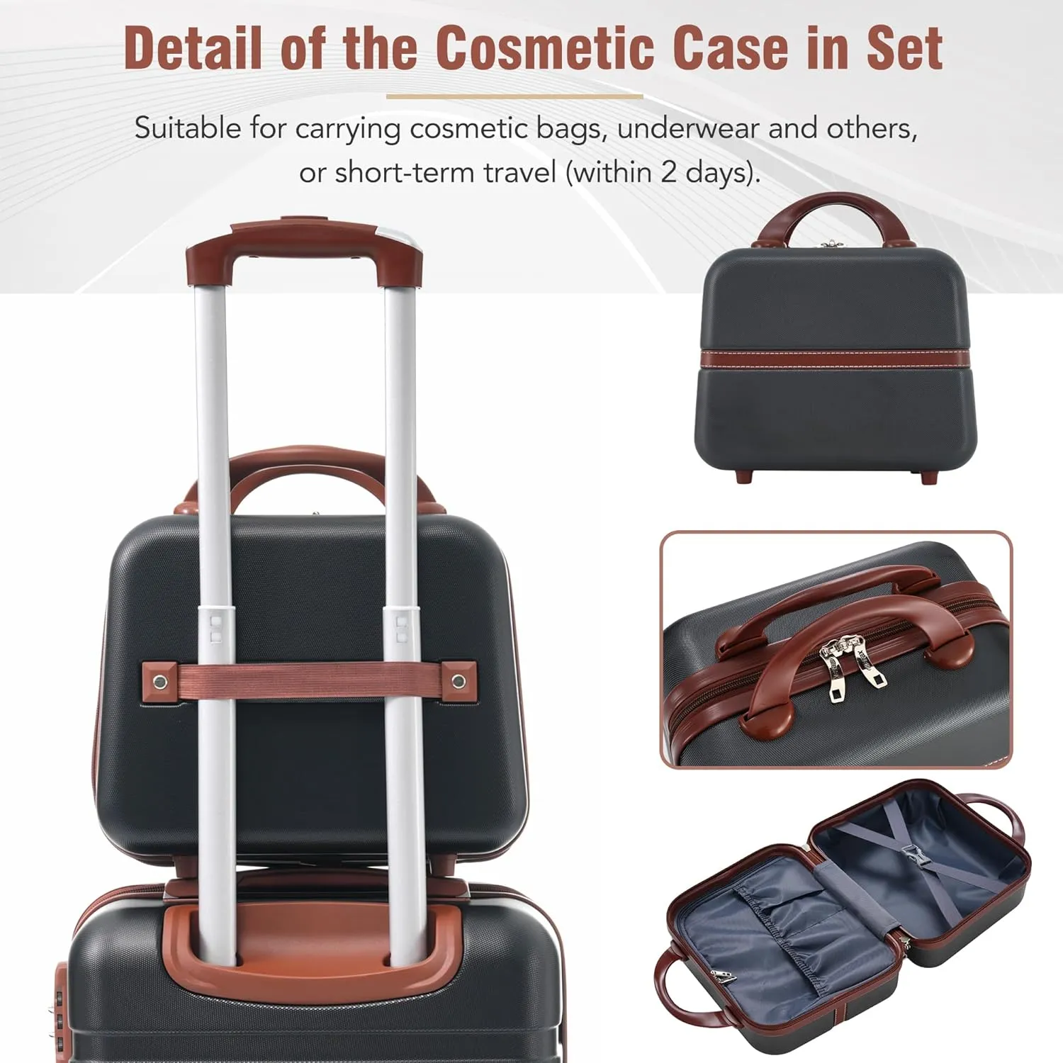 Merax Luggage Set, 3 Piece Luggage with Cosmetic Case, Vintage Hardcase Suitcase with Wheels, Expandable Luggage Airline Approved(Black,20" 24" 28")