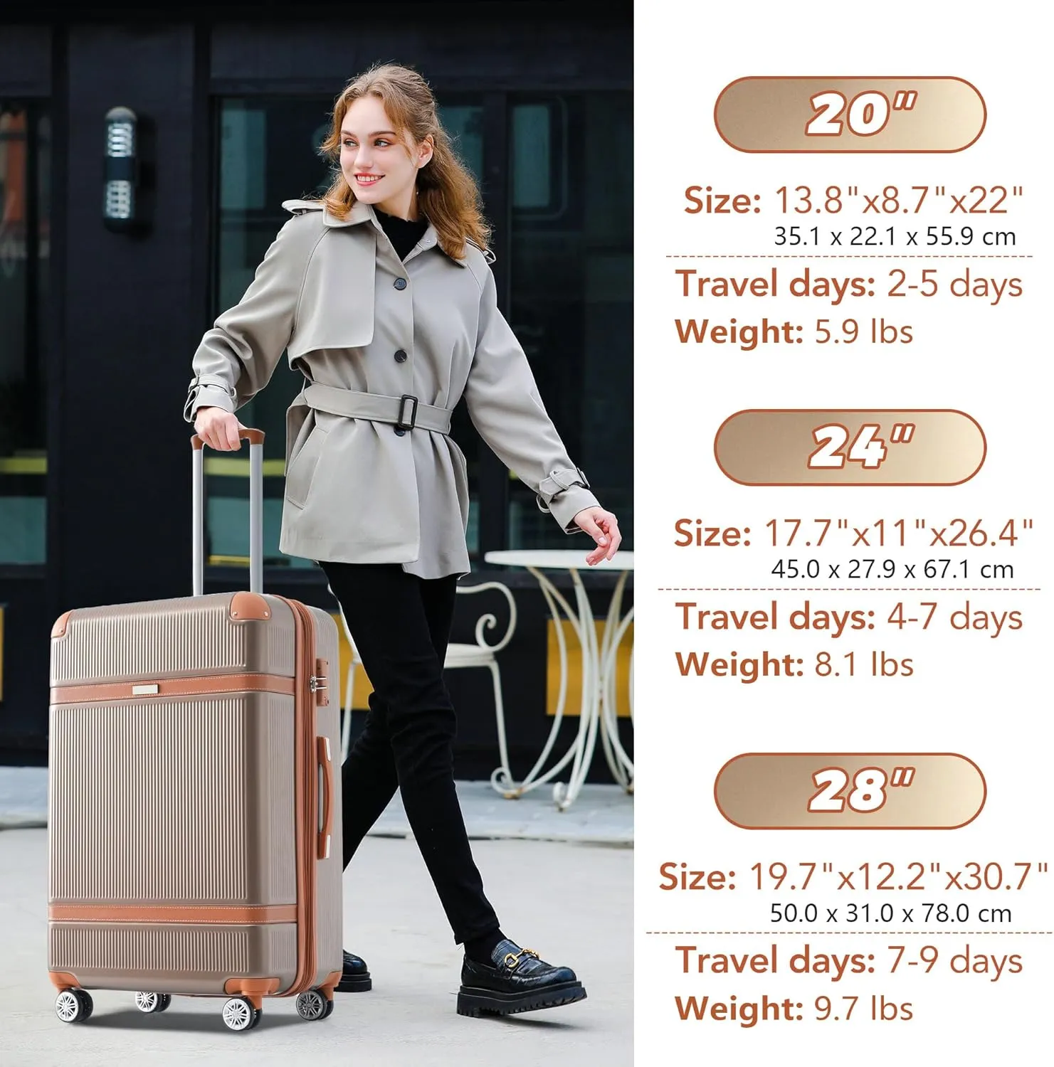Merax Sets Hardshell Suitcase for Women with TSA Lock Carry On Luggage 20/24/28 Inch, Coppery