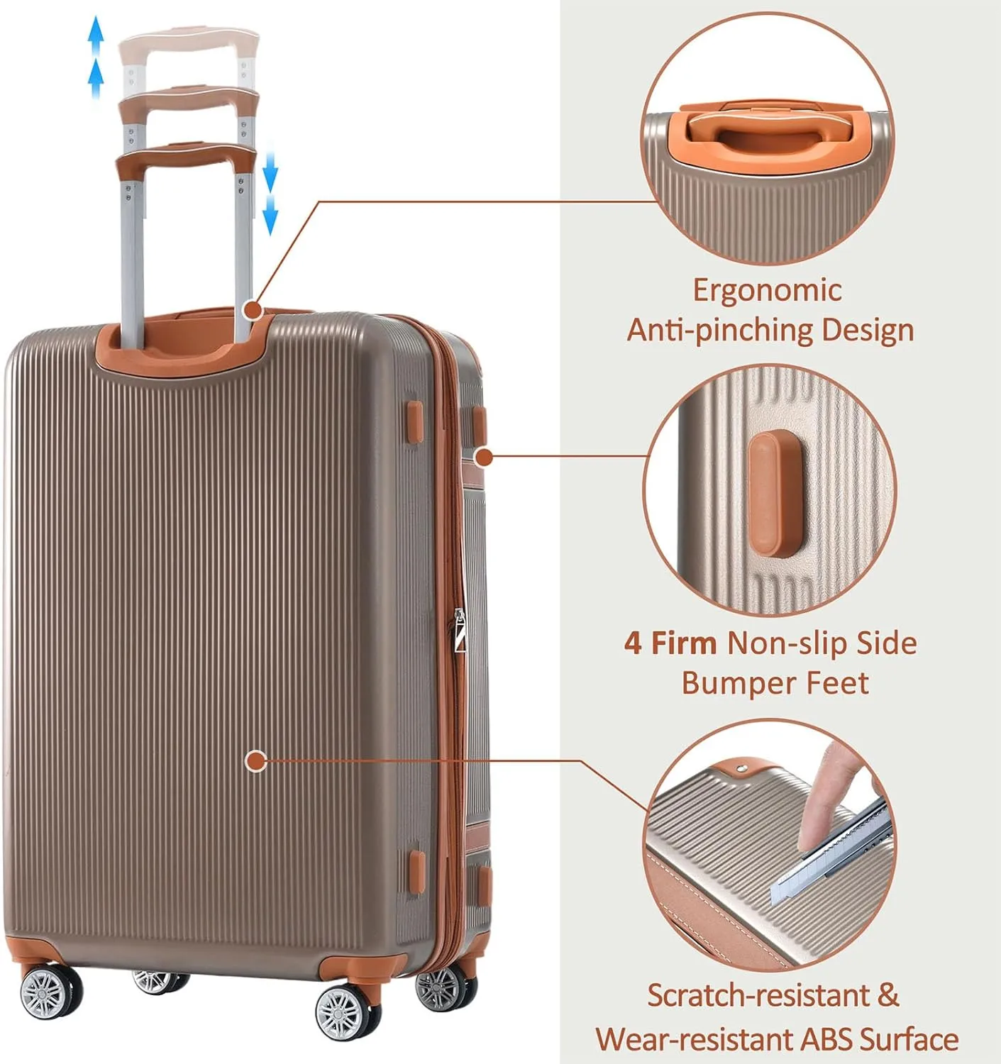Merax Sets Hardshell Suitcase for Women with TSA Lock Carry On Luggage 20/24/28 Inch, Coppery