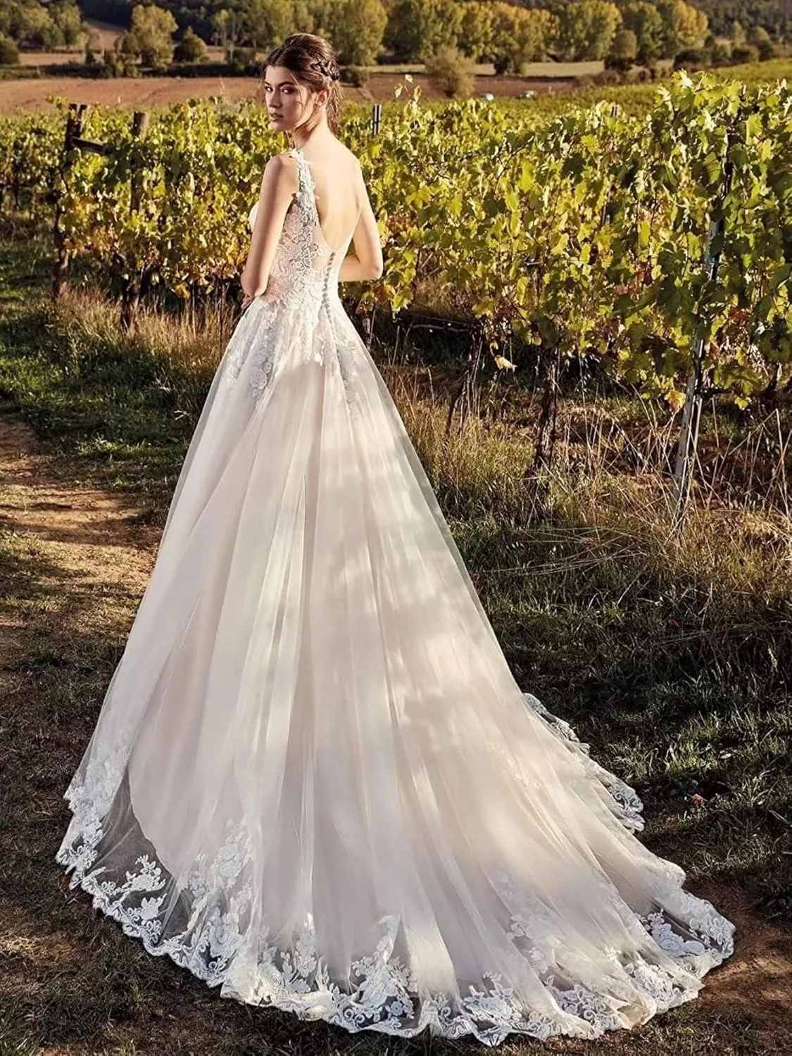 Mermaid Long Sleeve Wedding Dresses for Bride Lace Applique V-Neck Boho Bridal Dress with Train