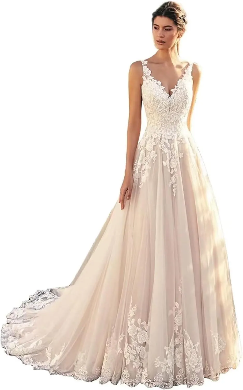 Mermaid Long Sleeve Wedding Dresses for Bride Lace Applique V-Neck Boho Bridal Dress with Train