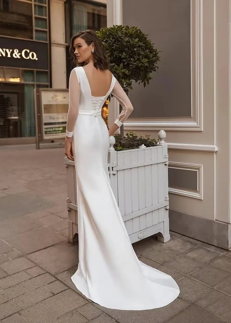 Mermaid Wedding Dresses for Bride Lace Beach Tulle Applique V-Neck Boho Bridal Dress for Bride with Train