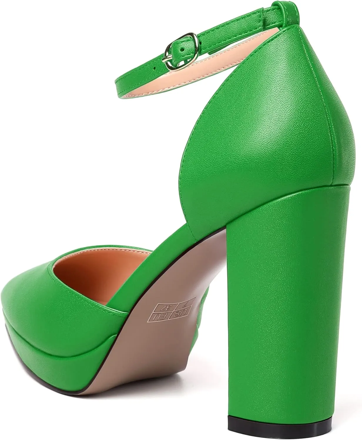 MERRORI Womens Ankle Strap Matte Dress Pointed Toe Evening Buckle Platform Chunky High Heel Pumps Shoes 4 Inch