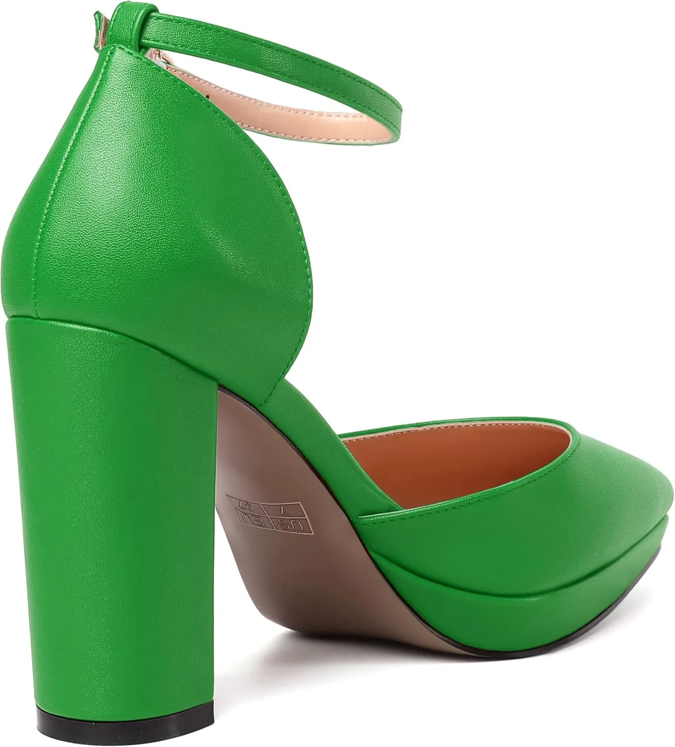 MERRORI Womens Ankle Strap Matte Dress Pointed Toe Evening Buckle Platform Chunky High Heel Pumps Shoes 4 Inch
