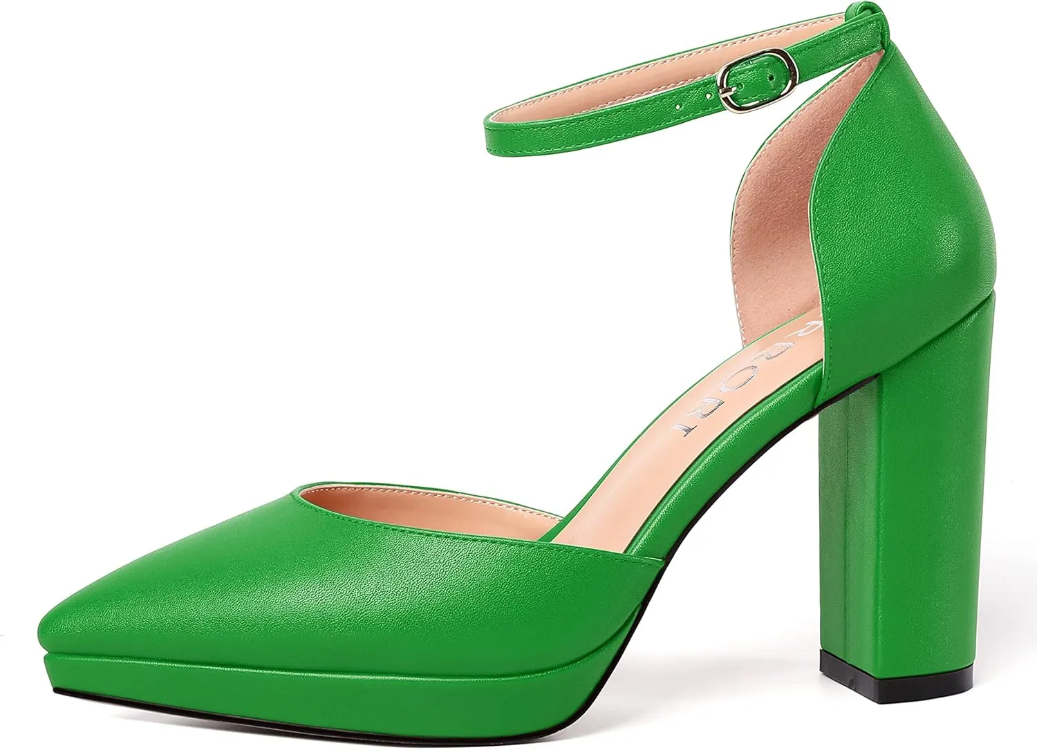 MERRORI Womens Ankle Strap Matte Dress Pointed Toe Evening Buckle Platform Chunky High Heel Pumps Shoes 4 Inch