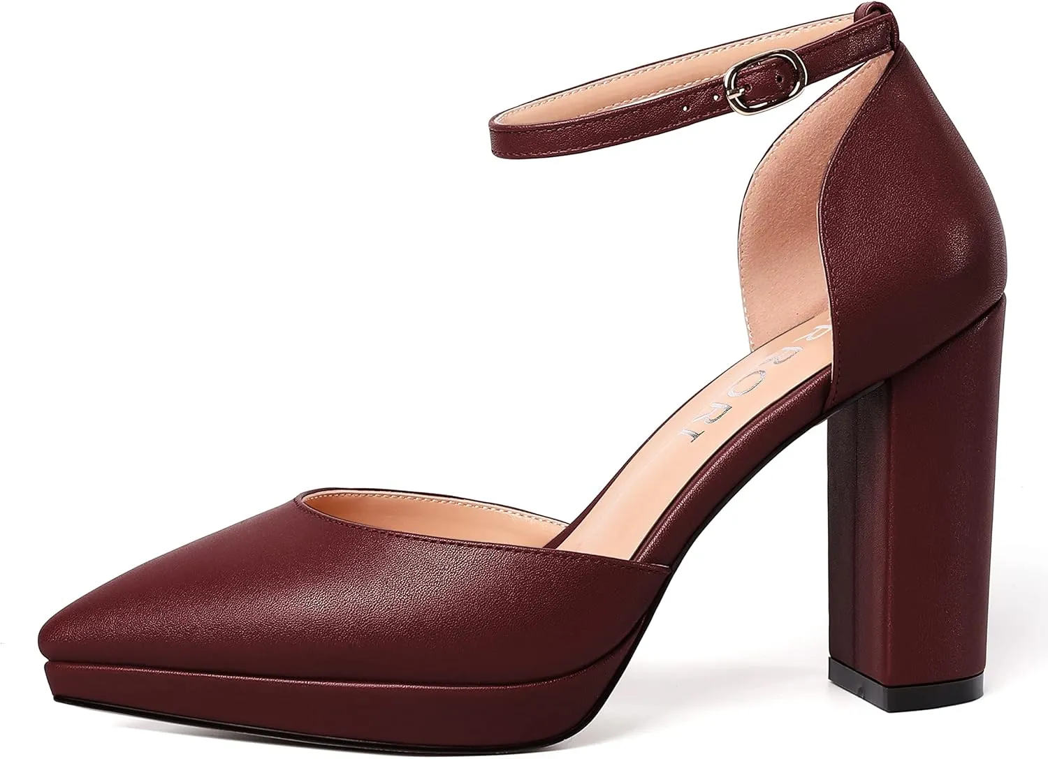 MERRORI Womens Ankle Strap Matte Dress Pointed Toe Evening Buckle Platform Chunky High Heel Pumps Shoes 4 Inch