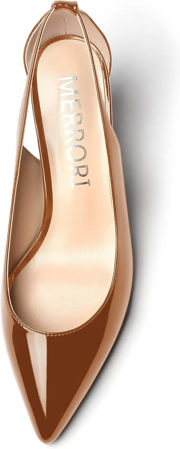 MERRORI Women's Pointed Toe Sexy Chunky Patent Party Evening Mid Heel Cut Out Evening Party Shoes Slip On Pumps Shoes 2.5 Inch