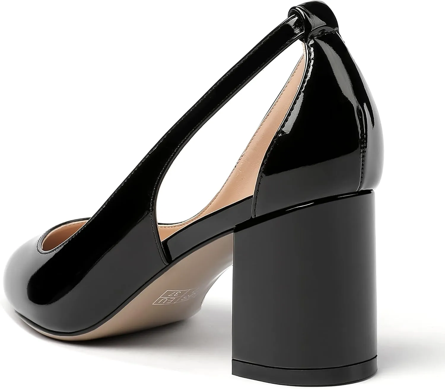 MERRORI Women's Pointed Toe Sexy Chunky Patent Party Evening Mid Heel Cut Out Evening Party Shoes Slip On Pumps Shoes 2.5 Inch
