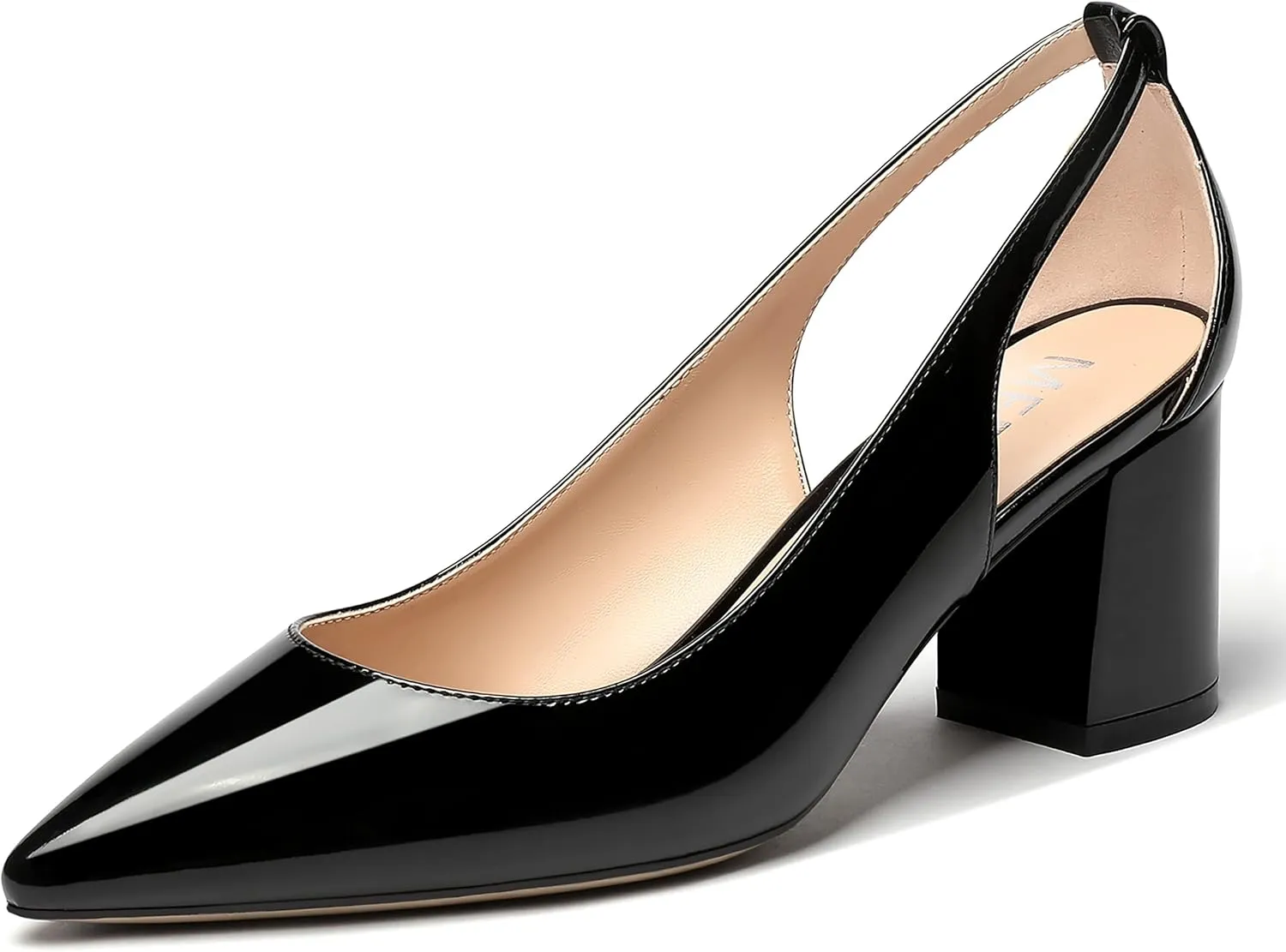 MERRORI Women's Pointed Toe Sexy Chunky Patent Party Evening Mid Heel Cut Out Evening Party Shoes Slip On Pumps Shoes 2.5 Inch