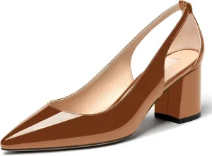 MERRORI Women's Pointed Toe Sexy Chunky Patent Party Evening Mid Heel Cut Out Evening Party Shoes Slip On Pumps Shoes 2.5 Inch