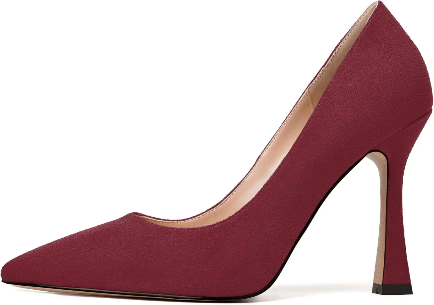 MERRORI Women's Stiletto High Heels Pointed Toe Solid Dress Suede Evening Slip On Heel Pumps Shoes 4 Inch