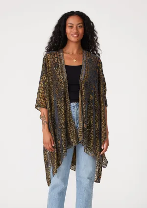 Metallic Pinstripe Velvet Burnout Kimono Wrap