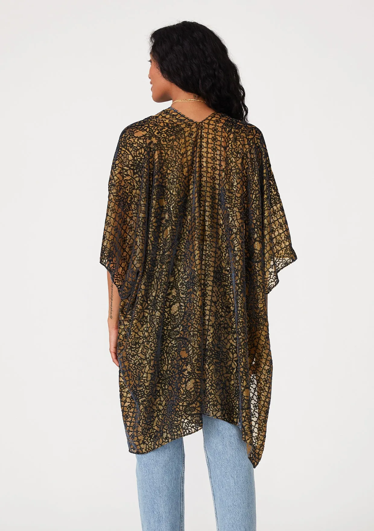 Metallic Pinstripe Velvet Burnout Kimono Wrap