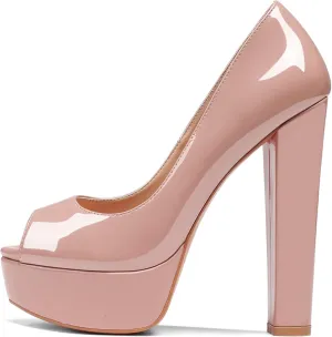 Mettesally Women's Peep Toe Platform Pumps Chunky Heel Slip On Weding Party Evening Dress Shoes