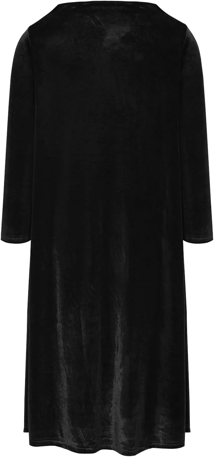 Midi Dresses for Women，Casual Velvet Spring Dresses Crewneck Loose Pleated Long Sleeve Dress for Date Night Wedding