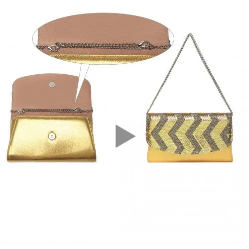 Miss Lulu Gorgeous Sequins Evening Clutch Bag Chain Shoulder Bag - Gold