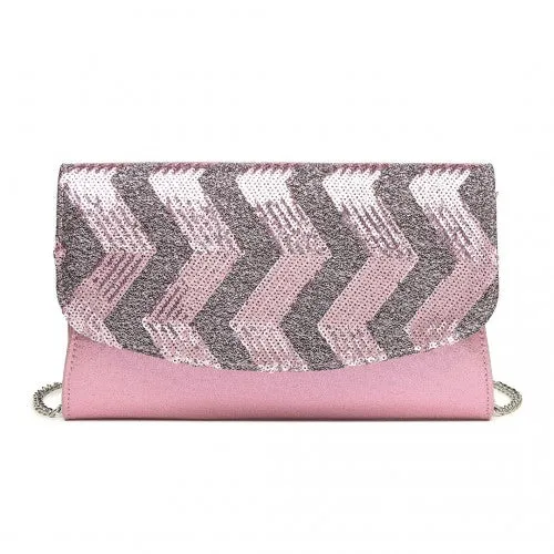 Miss Lulu Gorgeous Sequins Evening Clutch Bag Chain Shoulder Bag - Pink