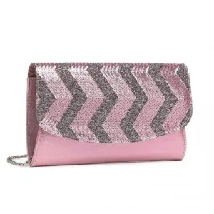 Miss Lulu Gorgeous Sequins Evening Clutch Bag Chain Shoulder Bag - Pink