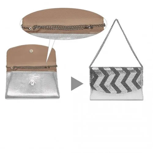 Miss Lulu Gorgeous Sequins Evening Clutch Bag Chain Shoulder Bag - Silver
