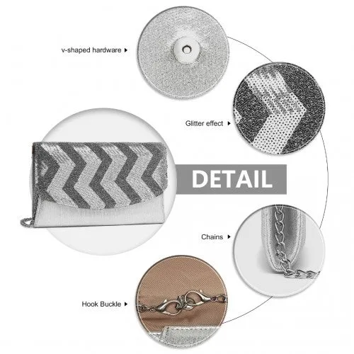 Miss Lulu Gorgeous Sequins Evening Clutch Bag Chain Shoulder Bag - Silver