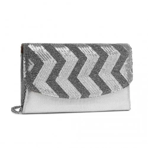 Miss Lulu Gorgeous Sequins Evening Clutch Bag Chain Shoulder Bag - Silver