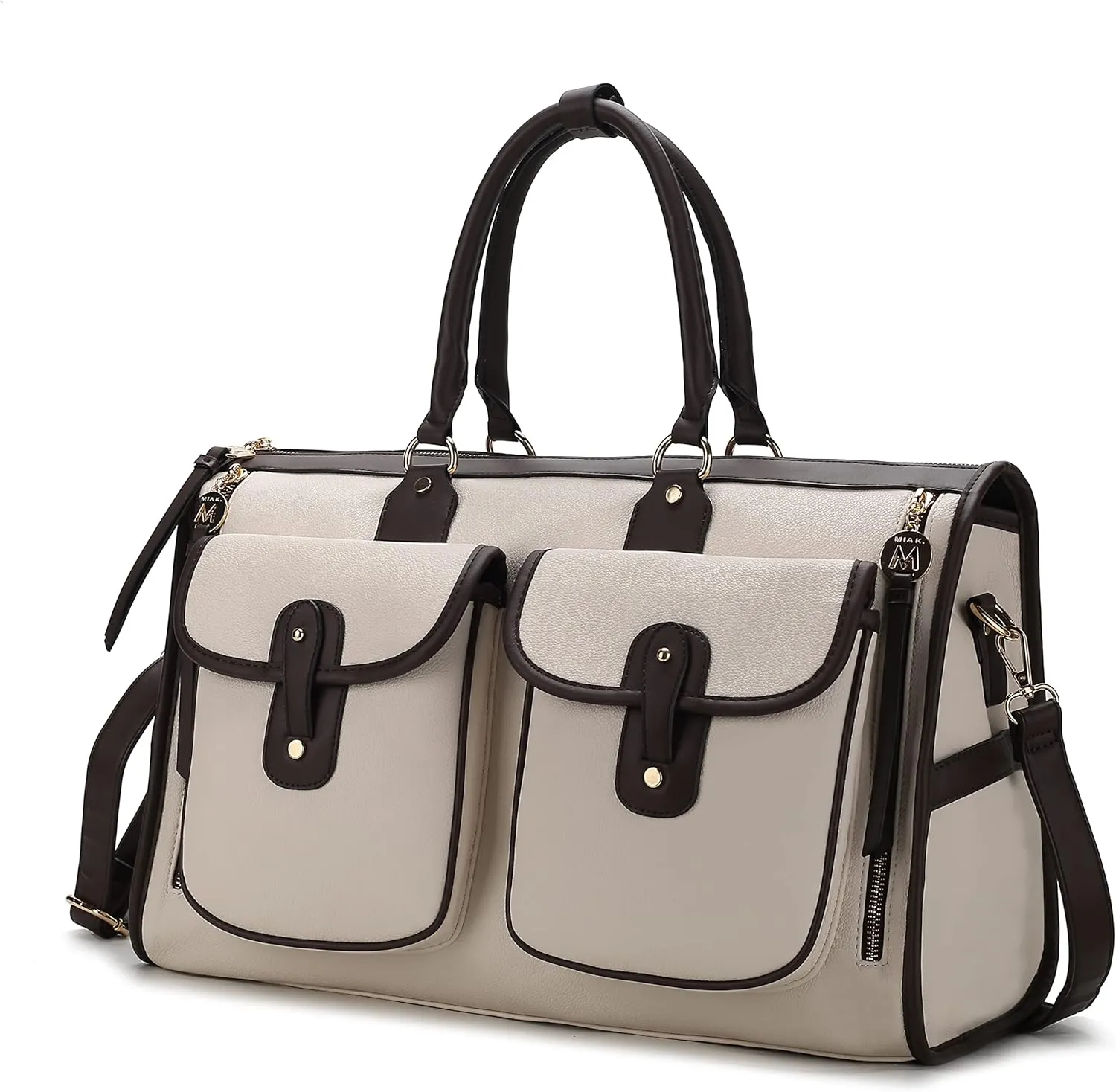 MKF Collection Color Block Duffle Bag for Women Fashion, Designer Vegan Leather Large Ladies Stylish Weekender Carry-on bag