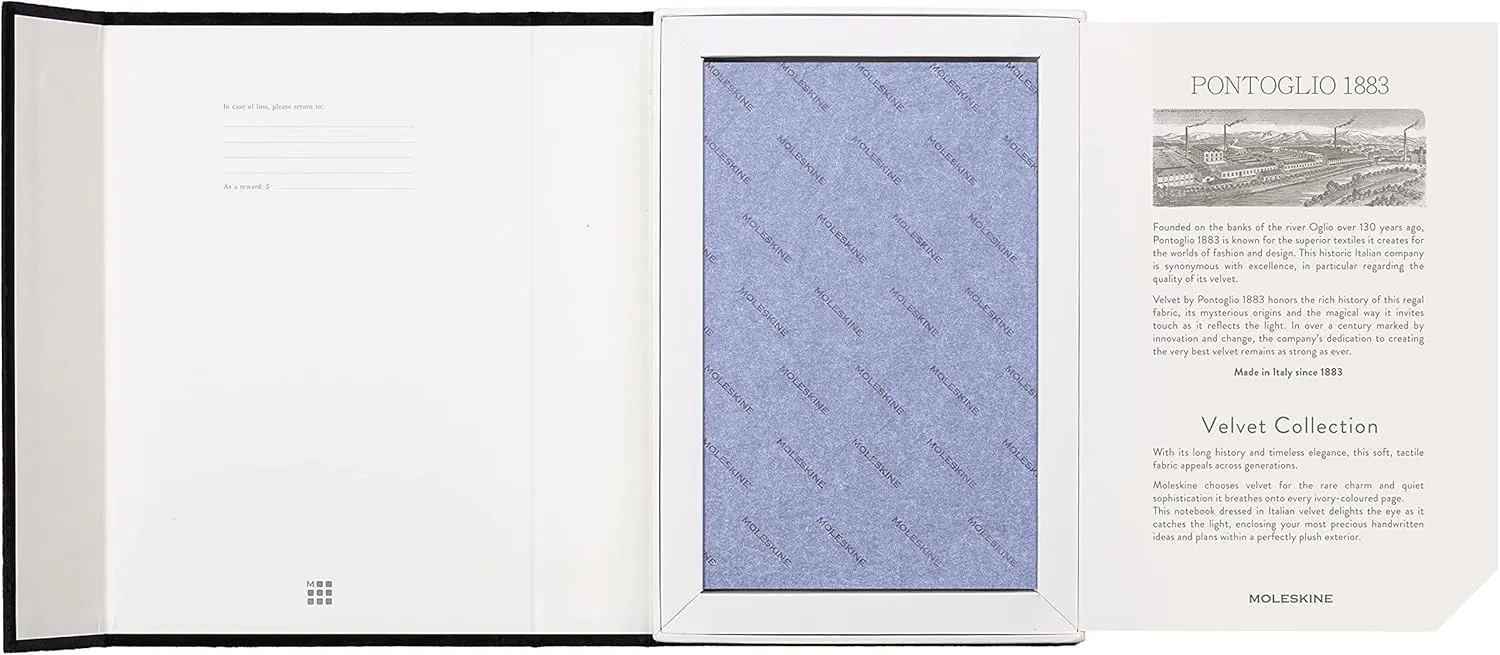 Moleskine Limited Edition Velvet Notebook, Hard Cover, Large (6" x 9"), Ruled/Lined, Iris Purple, 240 Pages